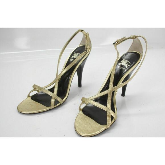 Burberry Gold Check Strappy Leather High Heel Sandals Size 39.5 New $550 - Picture 8 of 10